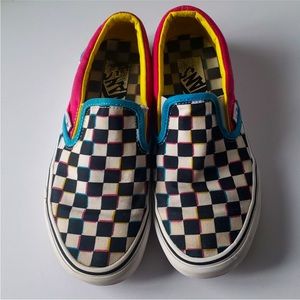 Vans Classic Checkered Slip On Shoes Multicolor (White/Black/Pink/Blue) size 6.5